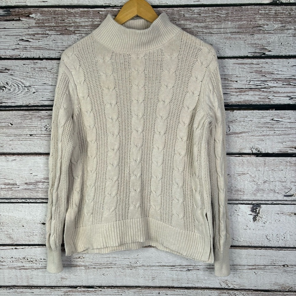 Banana Republic‎ Factory Cream Cable Knit Mock Neck Sweater Size Small Pullover